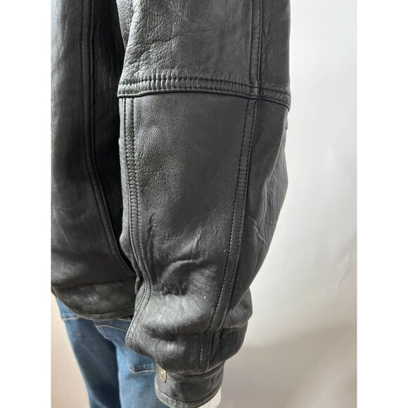 Bill Blass Bomber Jacket  Large Black Leather Damage on Left Shoulder - Picture 10 of 16